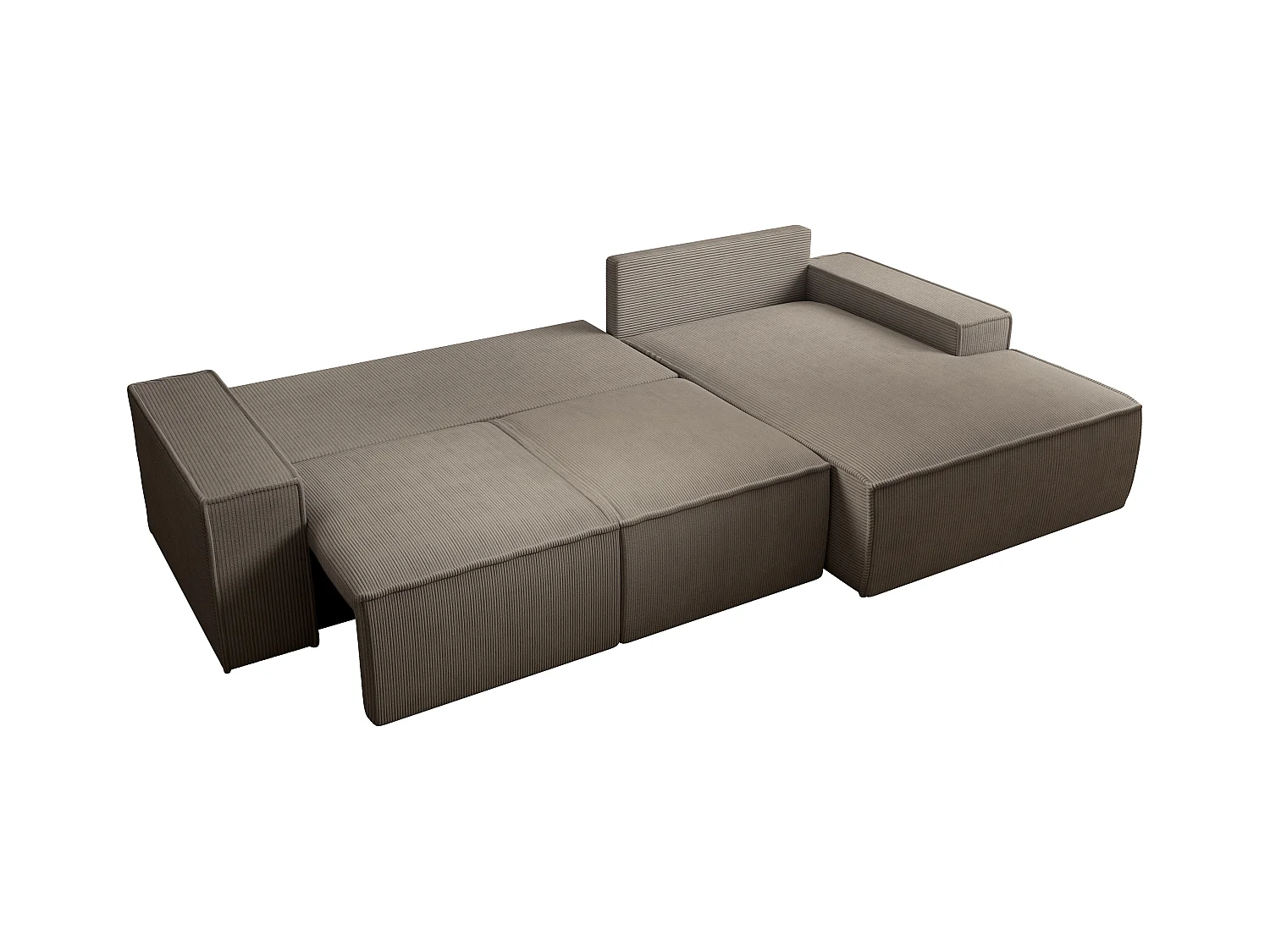  Grand canapé d'angle droit convertible en velours côtelé taupe AMELIA