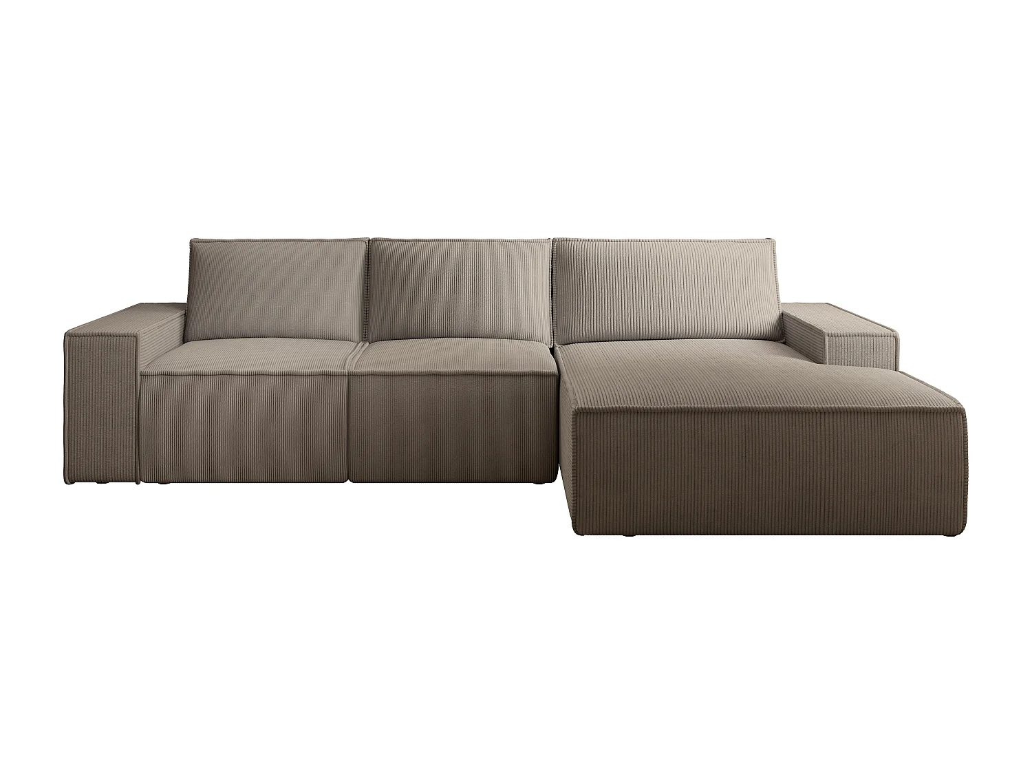 Stor höger bäddsoffa med konverteringsfunktion i manchestervelour i taupe AMELIA