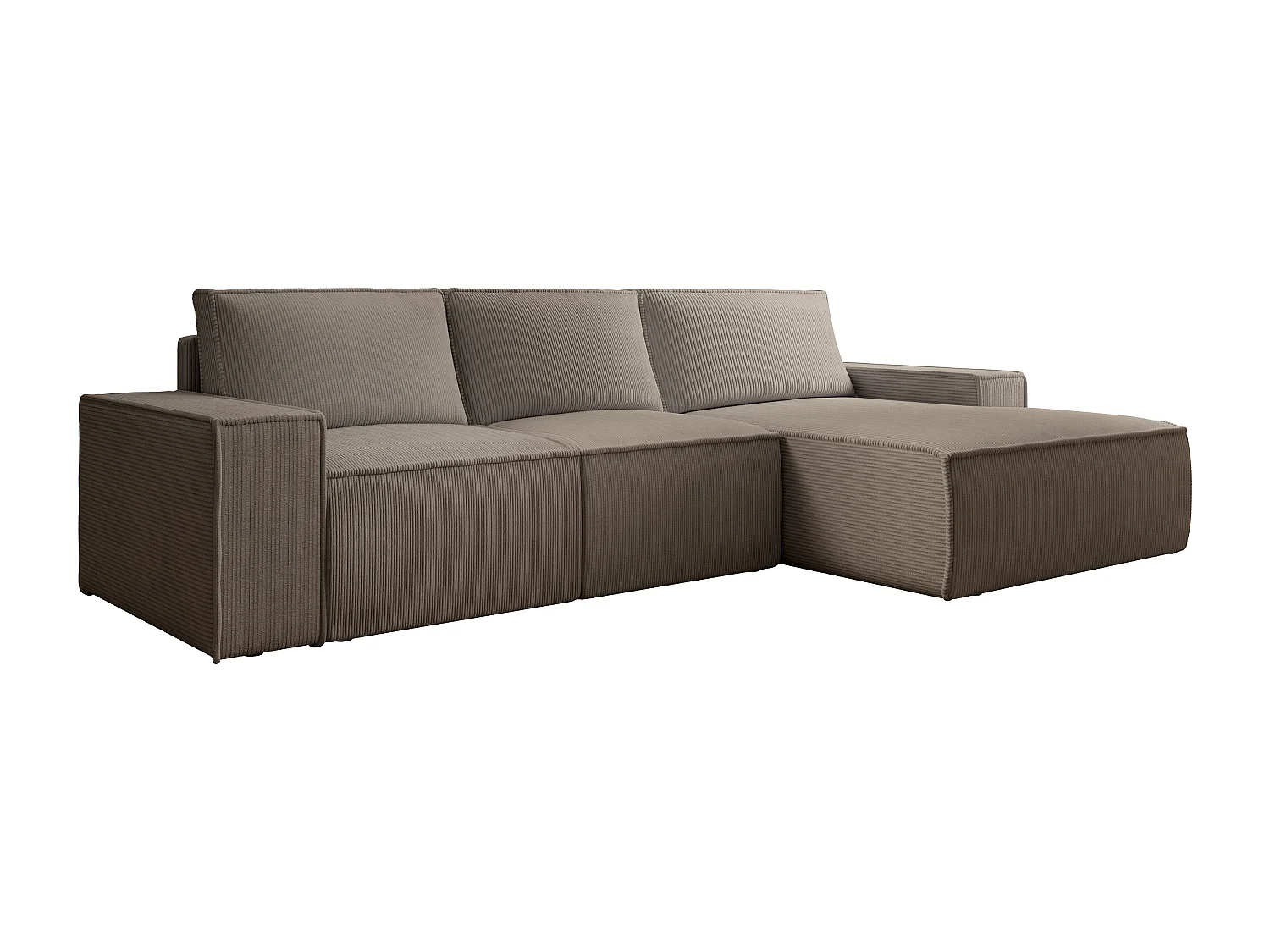 Stor höger bäddsoffa med konverteringsfunktion i manchestervelour i taupe AMELIA