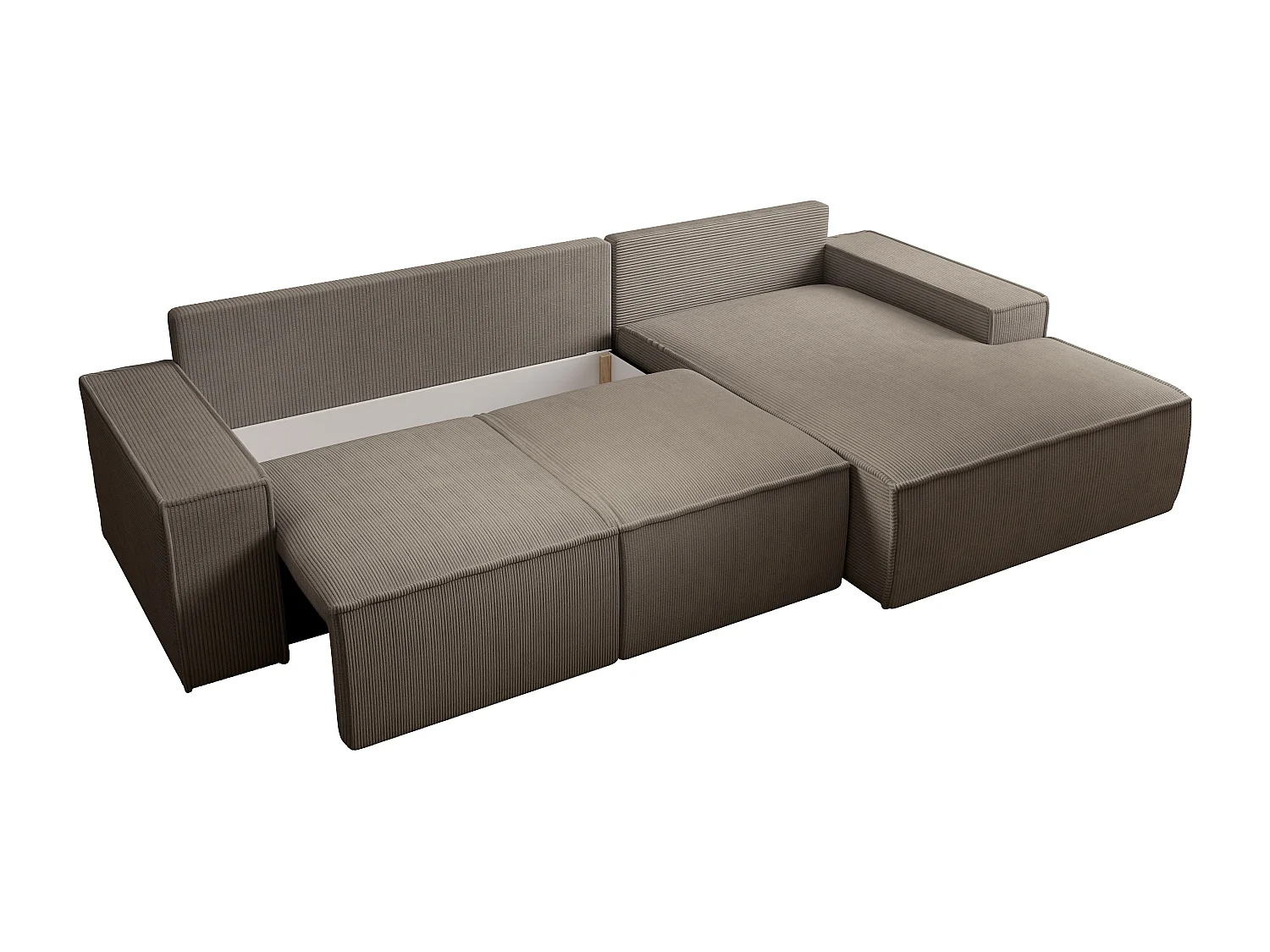 Stor höger bäddsoffa med konverteringsfunktion i manchestervelour i taupe AMELIA