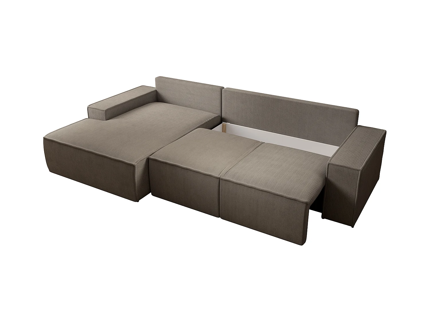  Grand canapé d'angle gauche convertible en velours côtelé taupe AMELIA