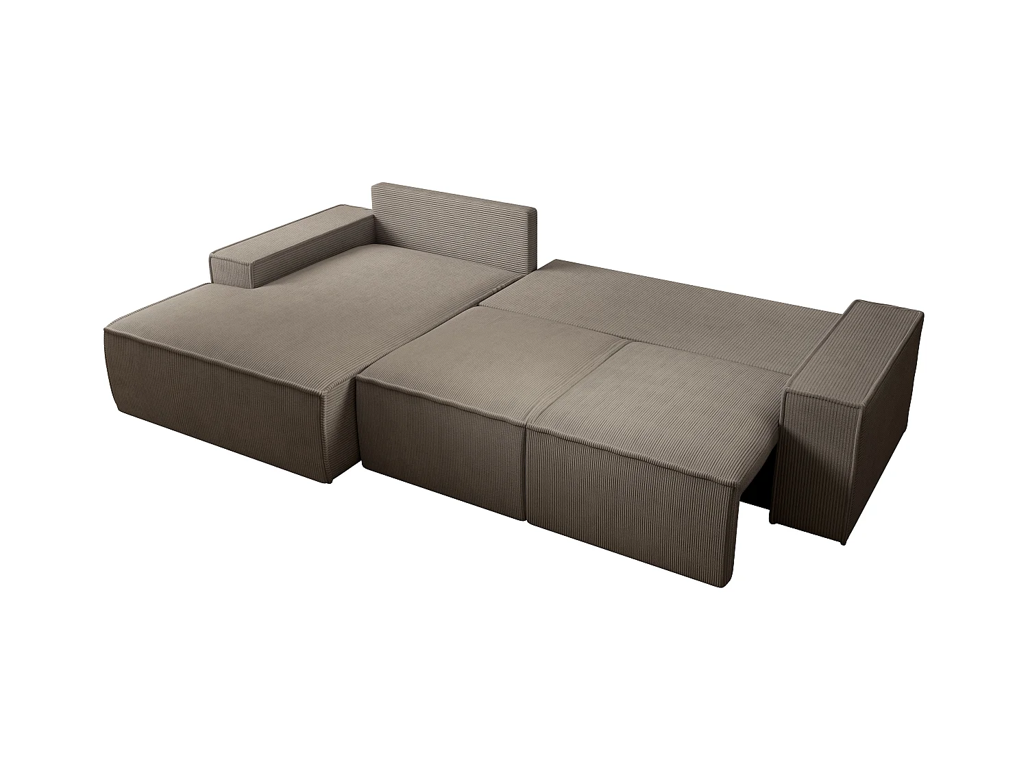  Grand canapé d'angle gauche convertible en velours côtelé taupe AMELIA