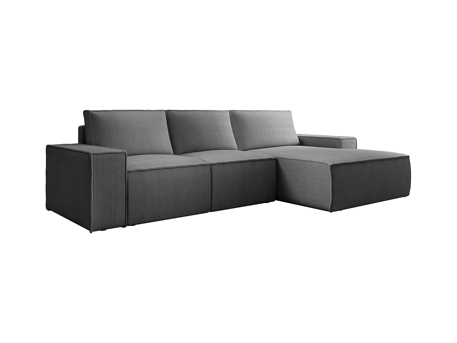  Grand canapé d'angle droit convertible en velours côtelé gris anthracite AMELIA