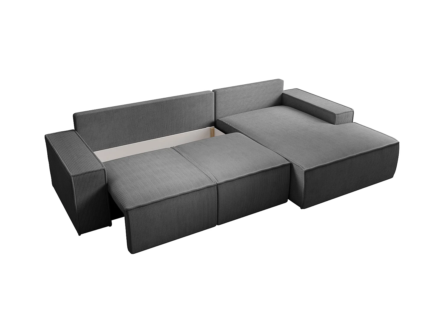  Grand canapé d'angle droit convertible en velours côtelé gris anthracite AMELIA