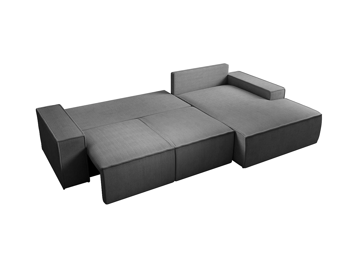  Grand canapé d'angle droit convertible en velours côtelé gris anthracite AMELIA