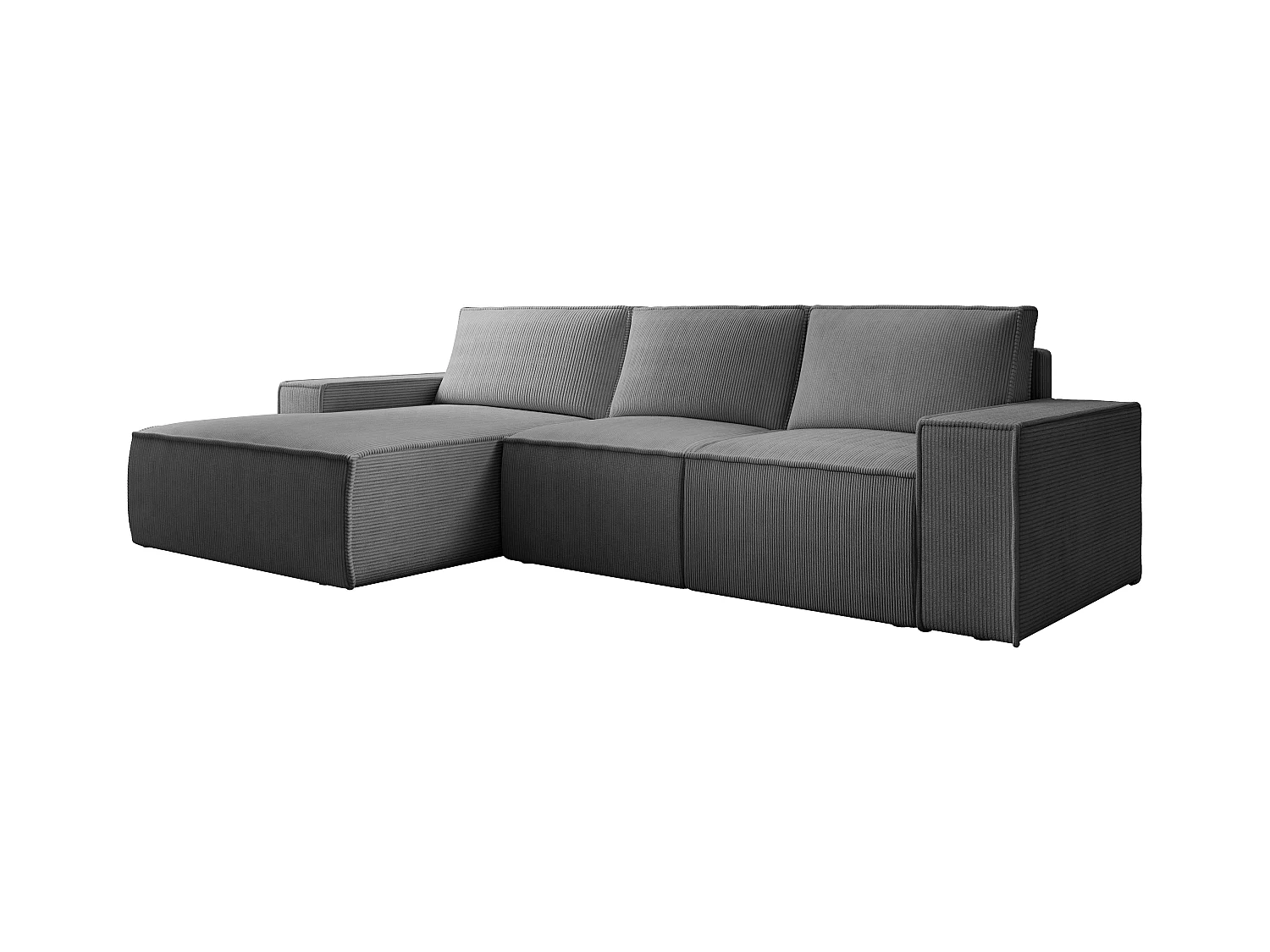  Grand canapé d'angle gauche convertible en velours côtelé gris anthracite AMELIA