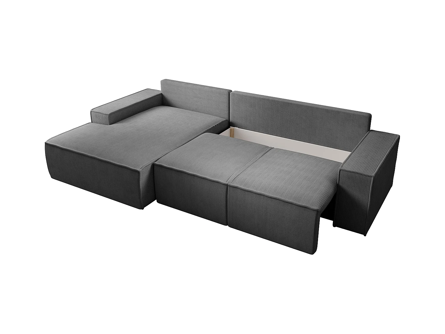  Grand canapé d'angle gauche convertible en velours côtelé gris anthracite AMELIA