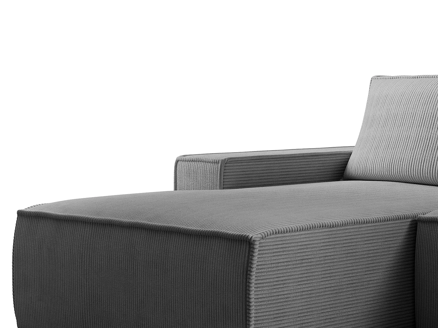 Stor vänstervänd bäddsoffa i grå antracitfärgad manchestersammet AMELIA