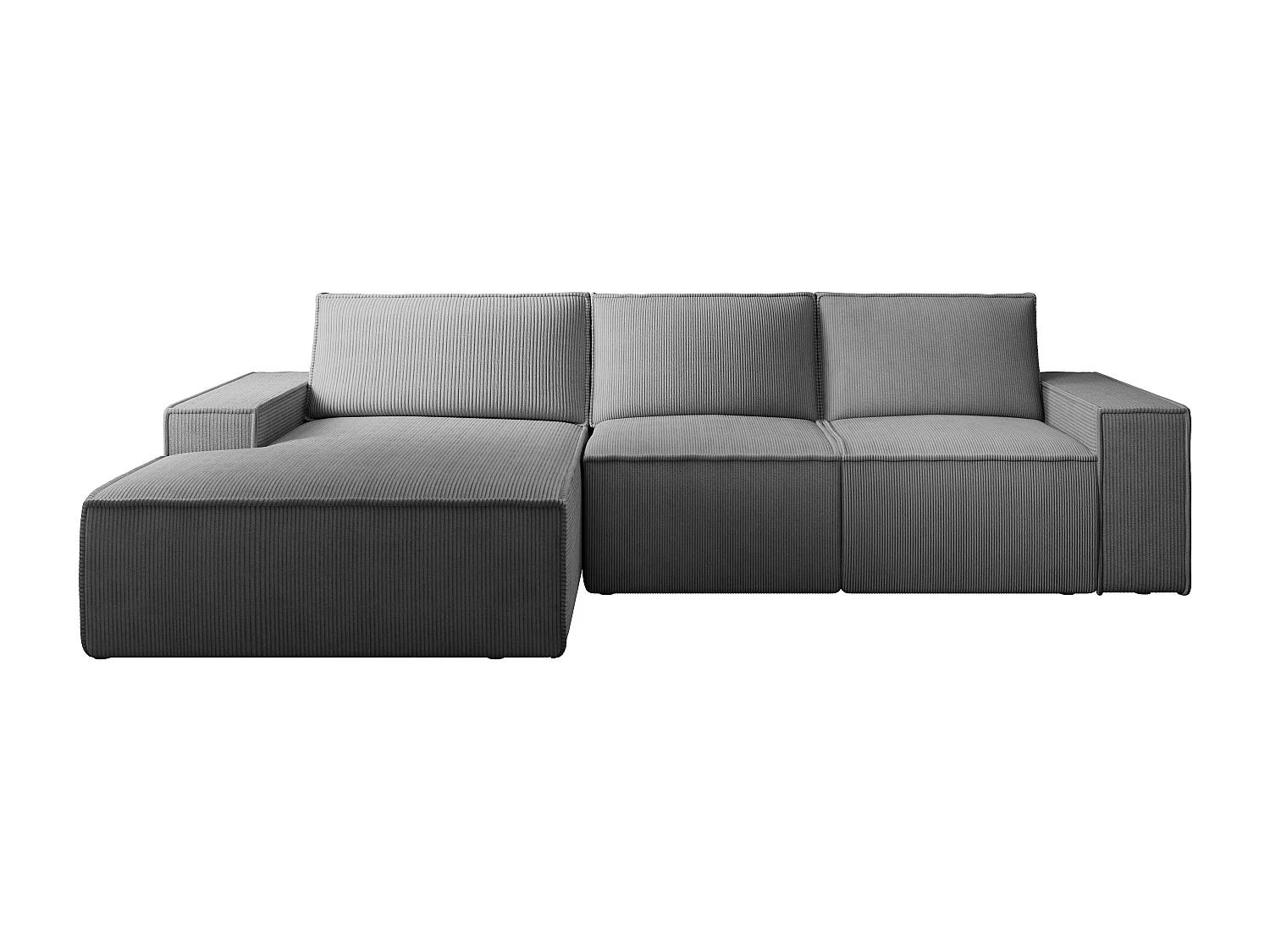 Stor vänstervänd bäddsoffa i grå antracitfärgad manchestersammet AMELIA