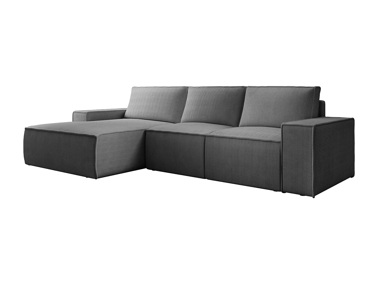 Stor vänstervänd bäddsoffa i grå antracitfärgad manchestersammet AMELIA