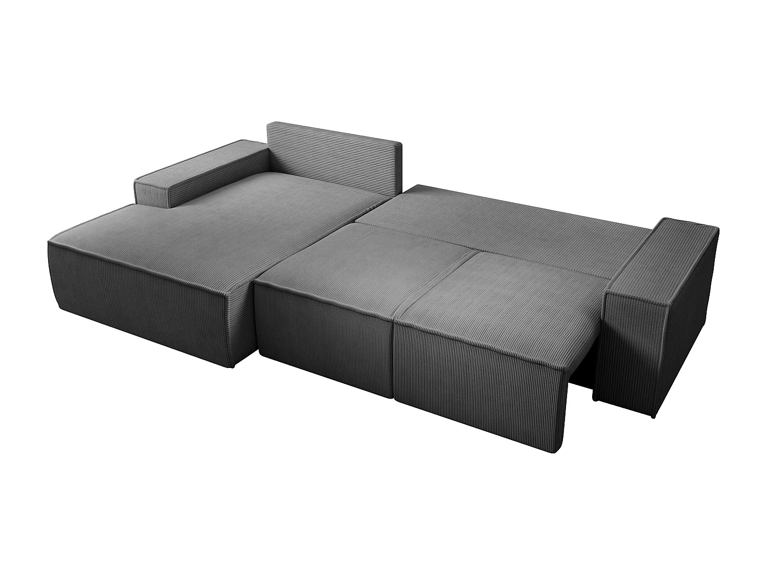 Stor vänstervänd bäddsoffa i grå antracitfärgad manchestersammet AMELIA