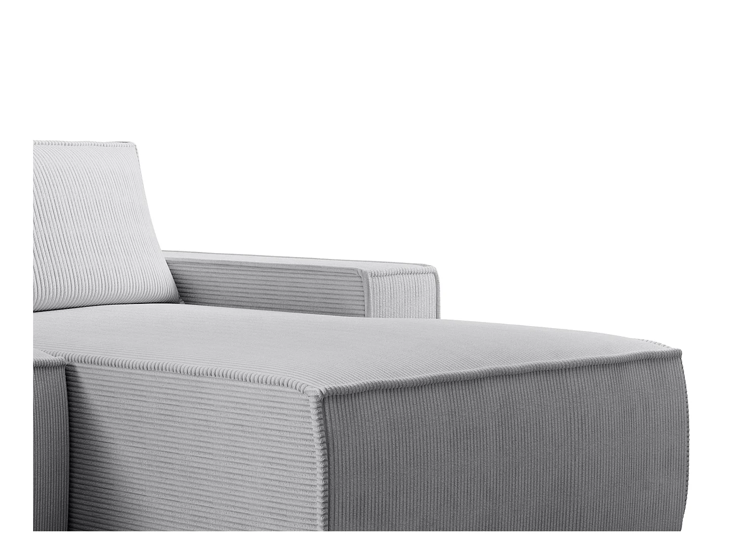  Grand canapé d'angle droit convertible en velours côtelé gris clair AMELIA