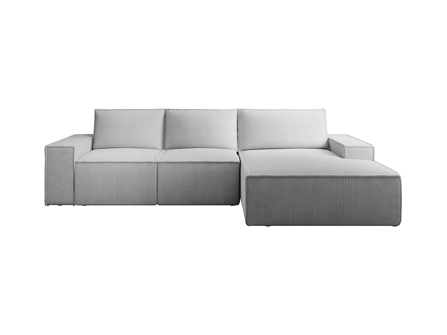  Grand canapé d'angle droit convertible en velours côtelé gris clair AMELIA