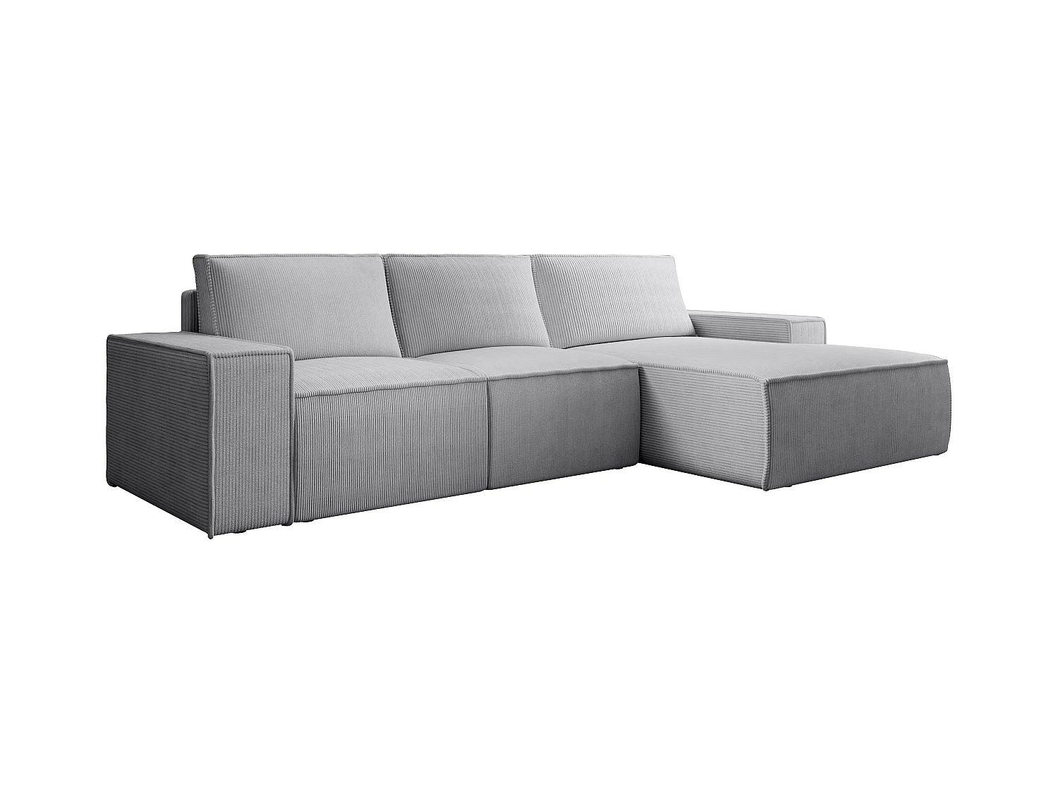  Grand canapé d'angle droit convertible en velours côtelé gris clair AMELIA