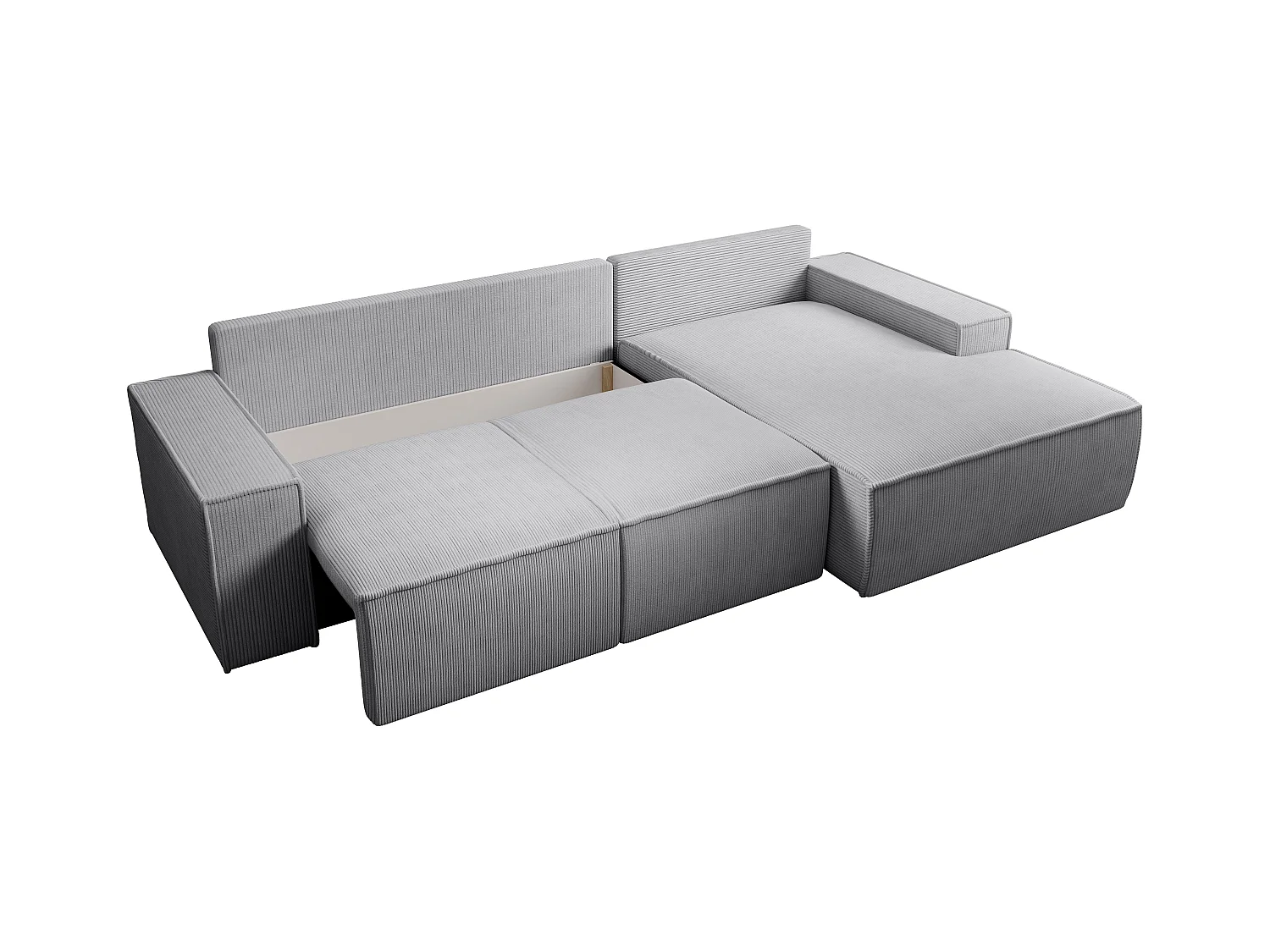  Grand canapé d'angle droit convertible en velours côtelé gris clair AMELIA