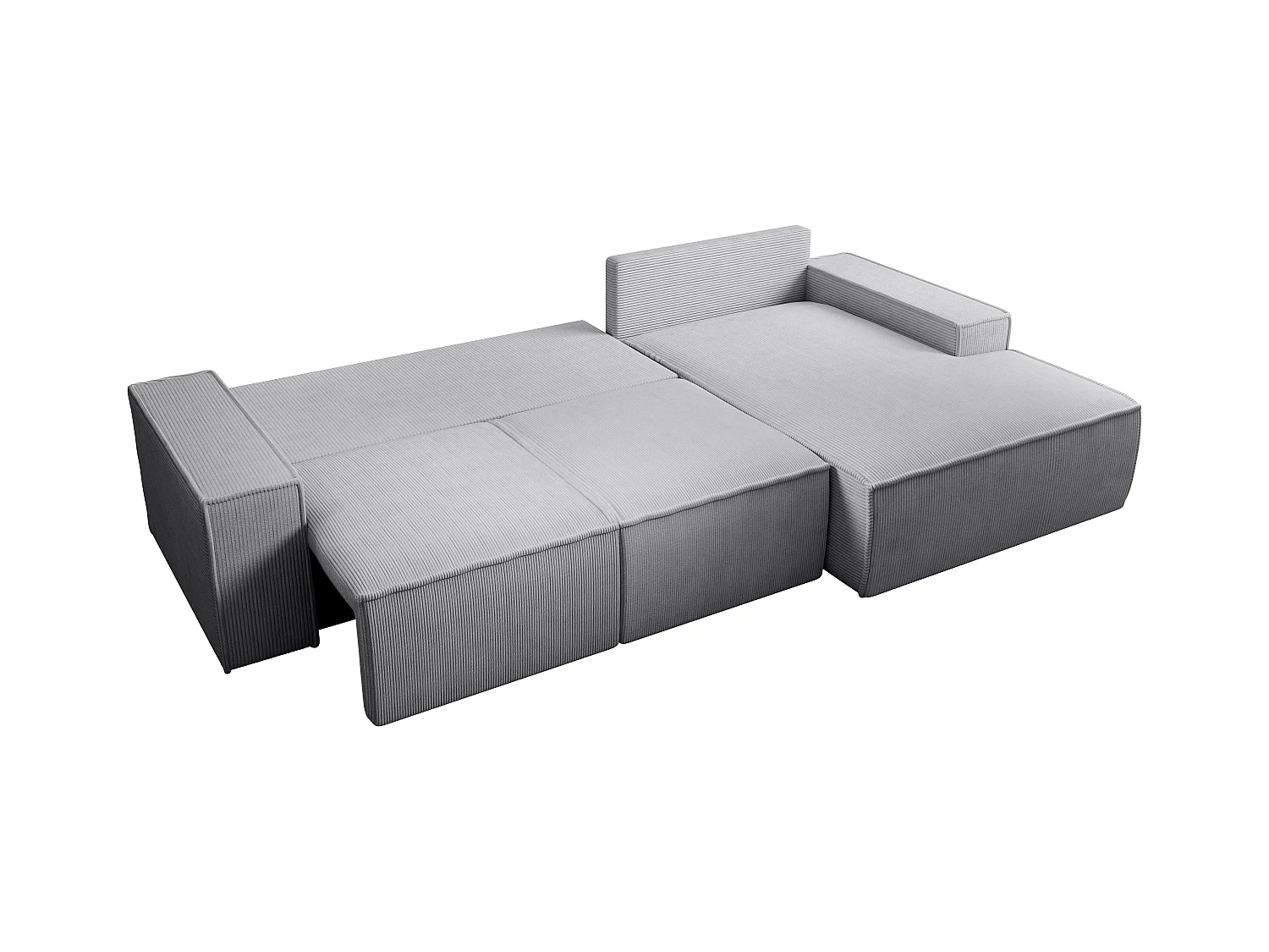  Grand canapé d'angle droit convertible en velours côtelé gris clair AMELIA