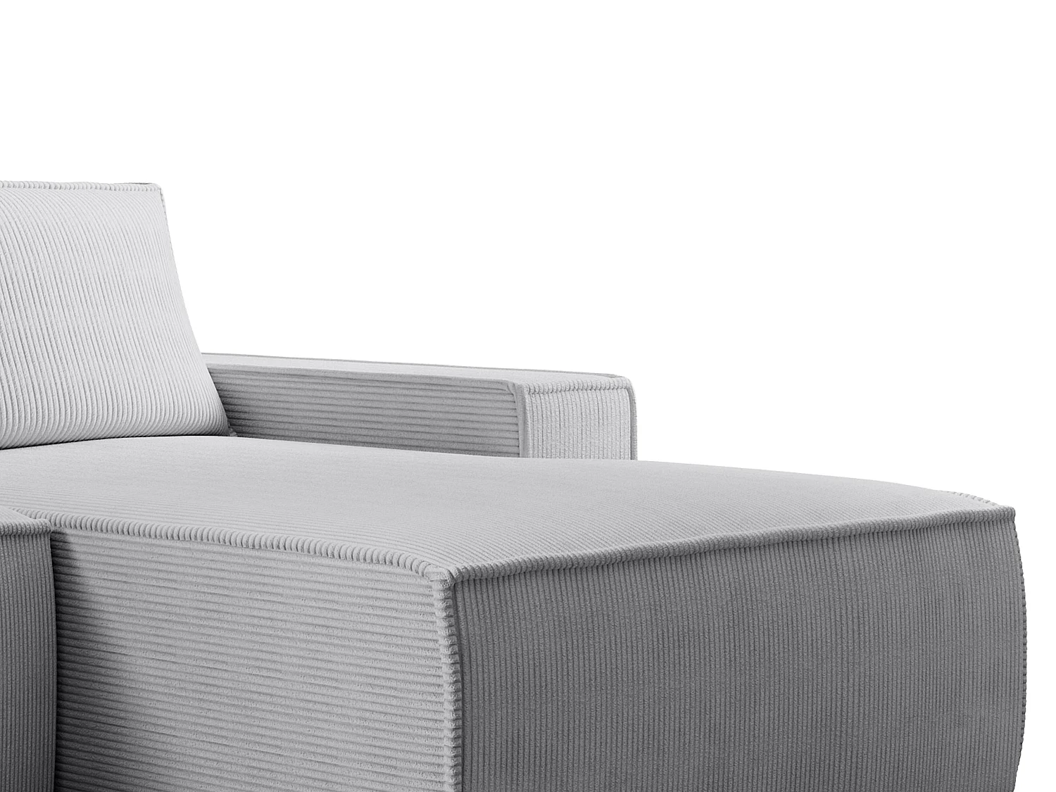 Stor ljusgrå manchestersammets-bäddsoffa med högerhörn AMELIA