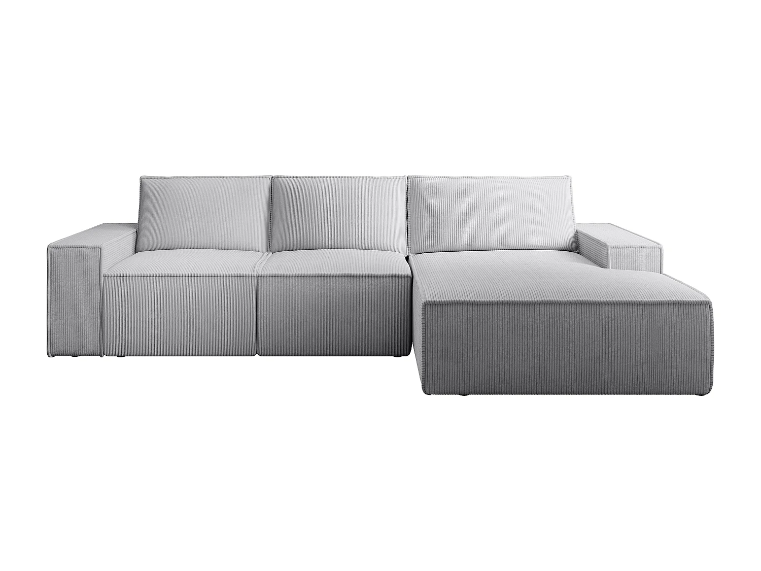 Stor ljusgrå manchestersammets-bäddsoffa med högerhörn AMELIA