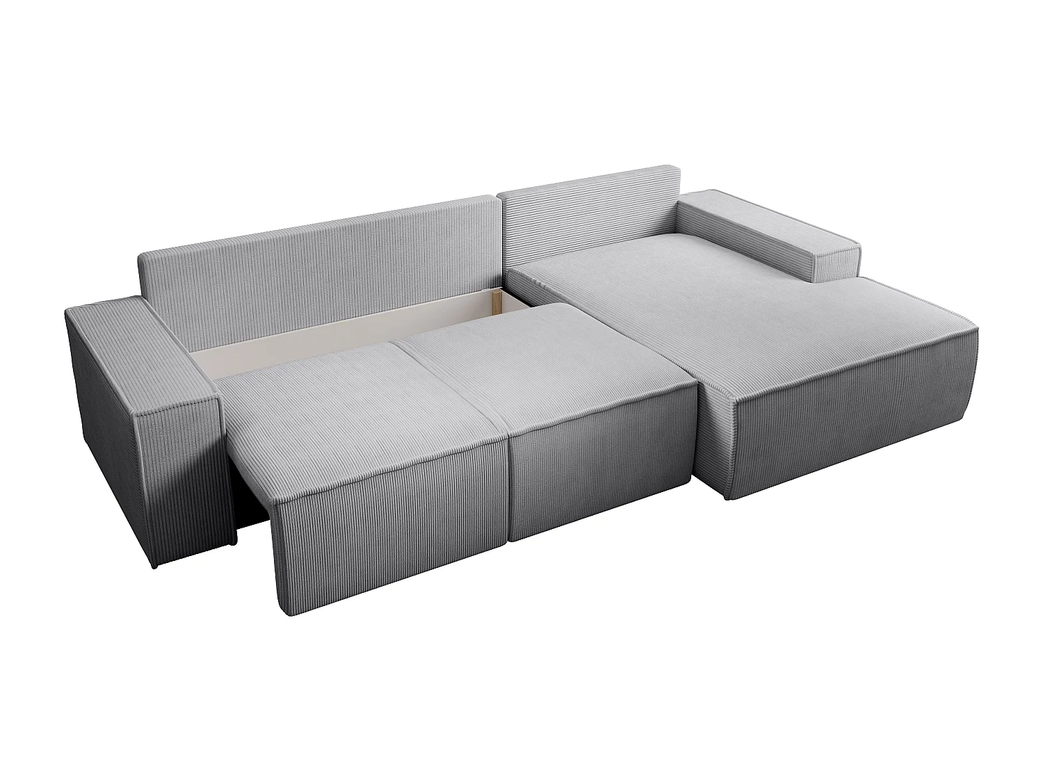 Stor ljusgrå manchestersammets-bäddsoffa med högerhörn AMELIA