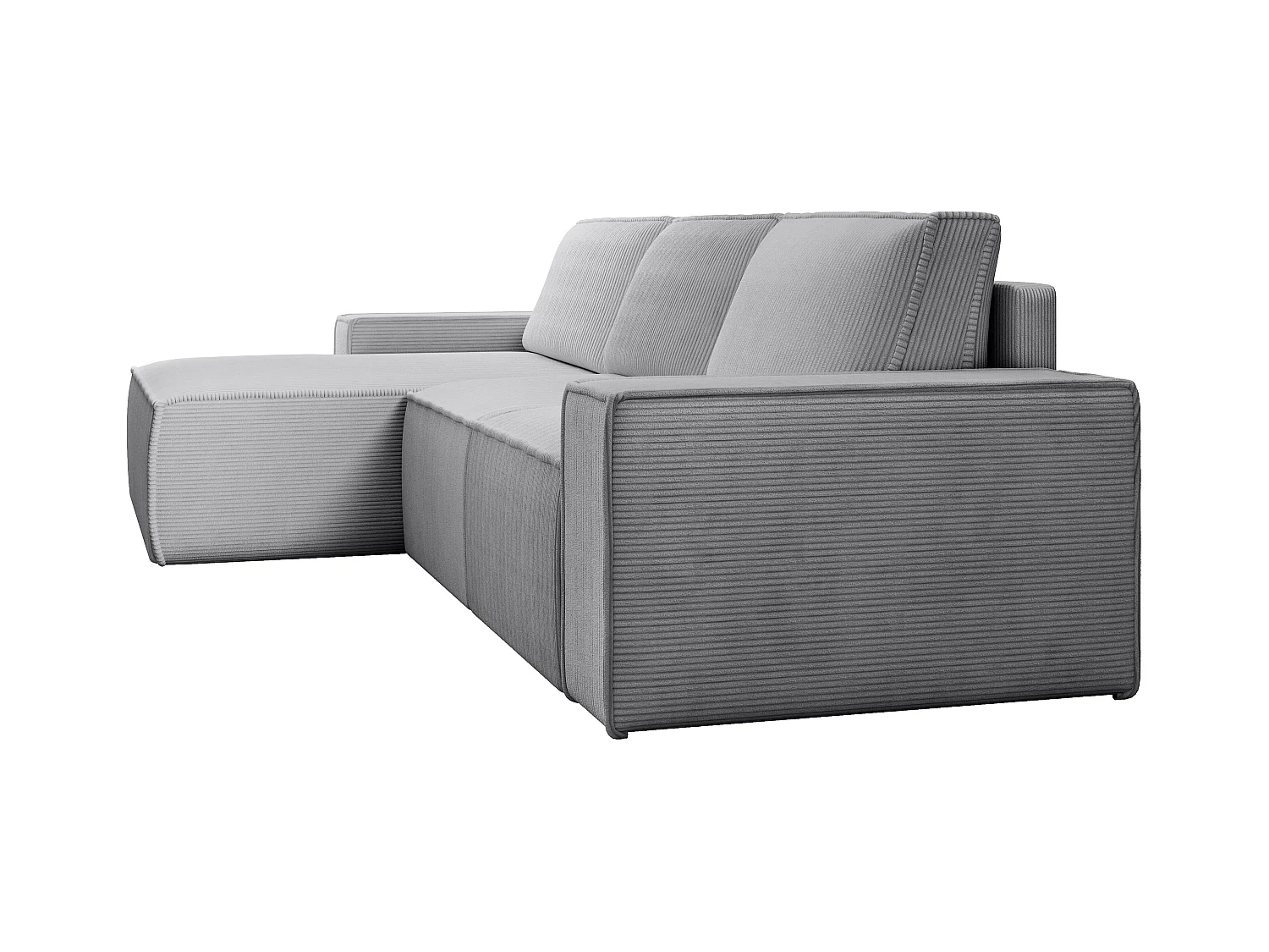  Grand canapé d'angle gauche convertible en velours côtelé gris clair AMELIA