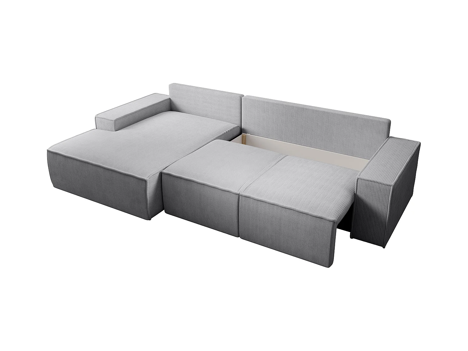  Grand canapé d'angle gauche convertible en velours côtelé gris clair AMELIA