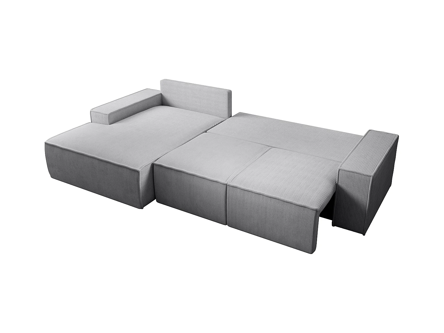  Grand canapé d'angle gauche convertible en velours côtelé gris clair AMELIA