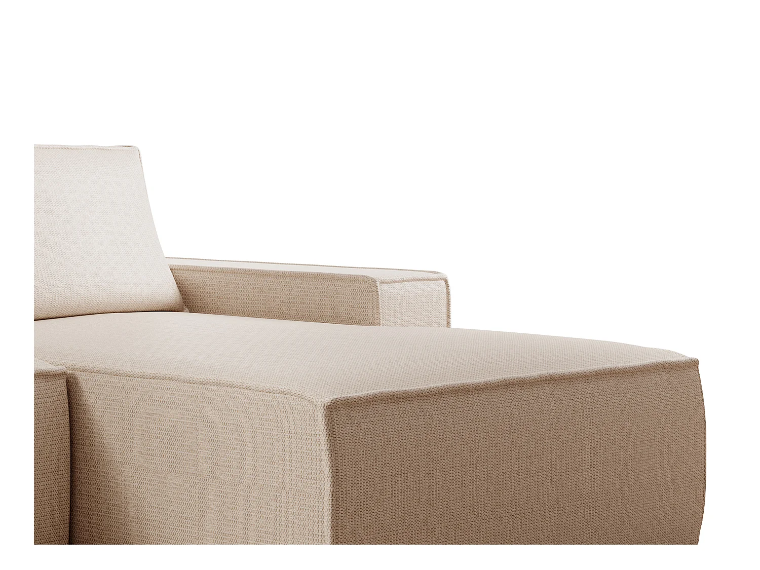  Grand canapé d'angle droit convertible en tissu texturé beige AMELIA