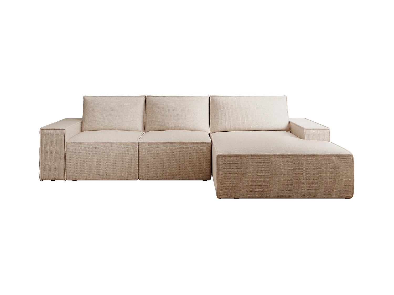  Grand canapé d'angle droit convertible en tissu texturé beige AMELIA