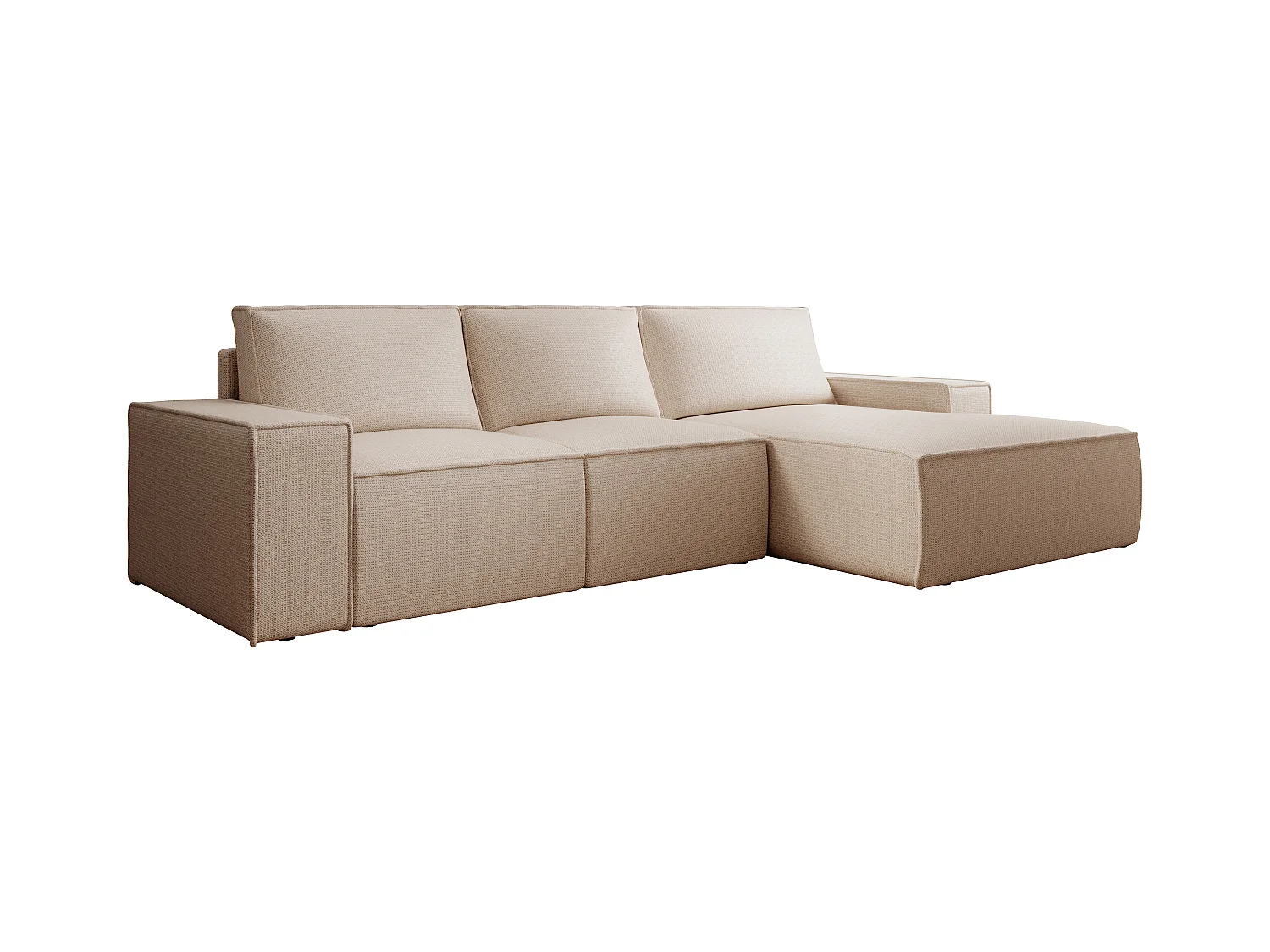  Grand canapé d'angle droit convertible en tissu texturé beige AMELIA