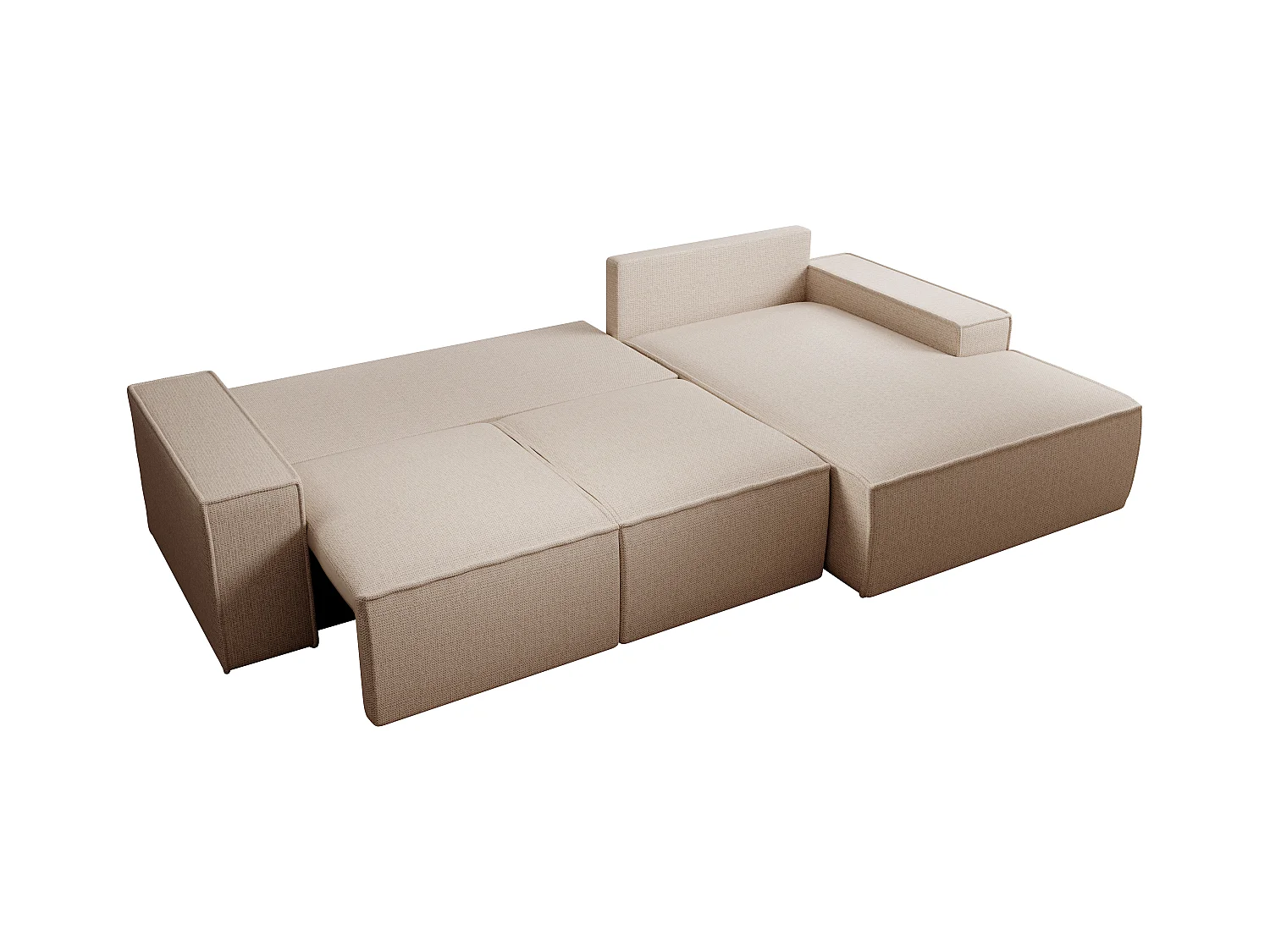  Grand canapé d'angle droit convertible en tissu texturé beige AMELIA