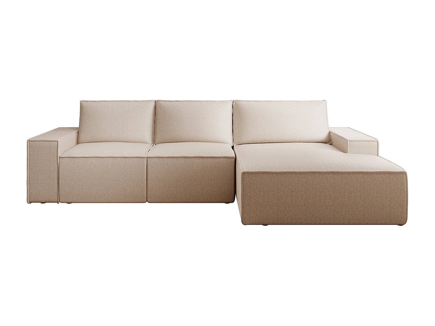 Stor högerriktad bäddsoffa i beige texturerat tyg AMELIA