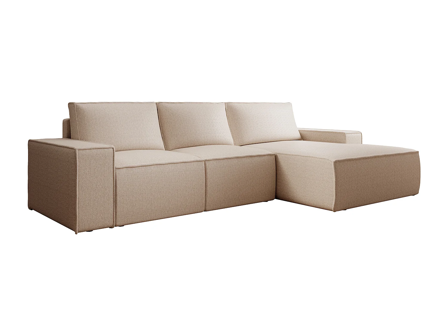 Stor högerriktad bäddsoffa i beige texturerat tyg AMELIA