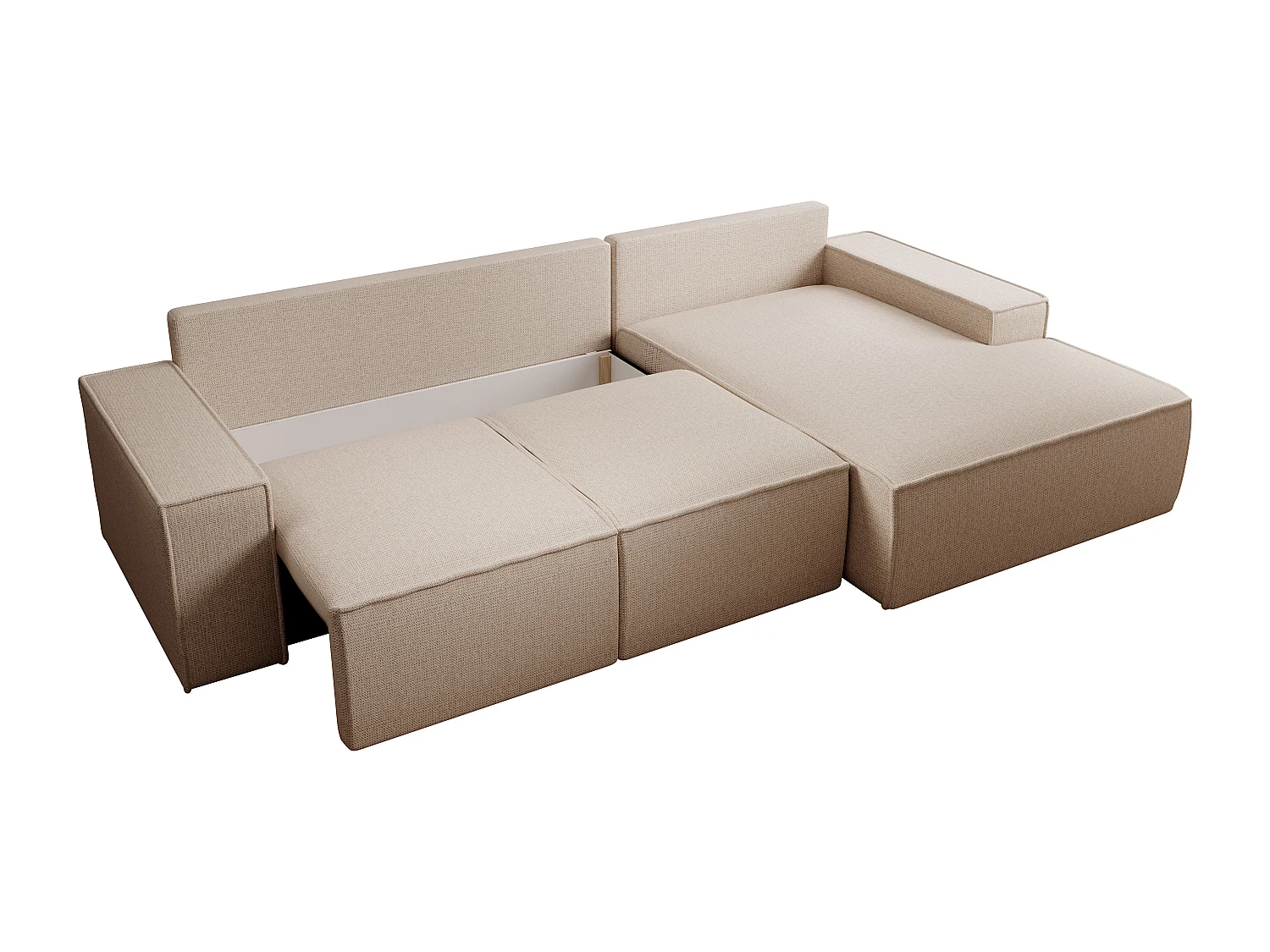 Stor högerriktad bäddsoffa i beige texturerat tyg AMELIA