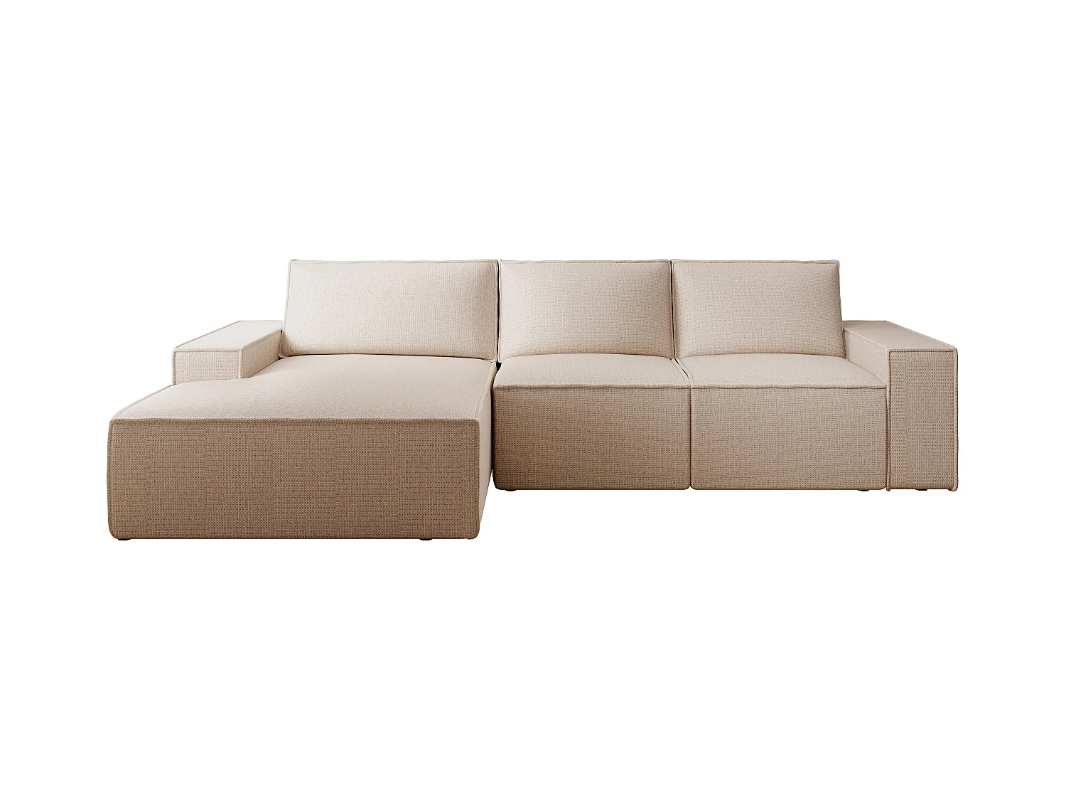  Grand canapé d'angle gauche convertible en tissu texturé beige AMELIA