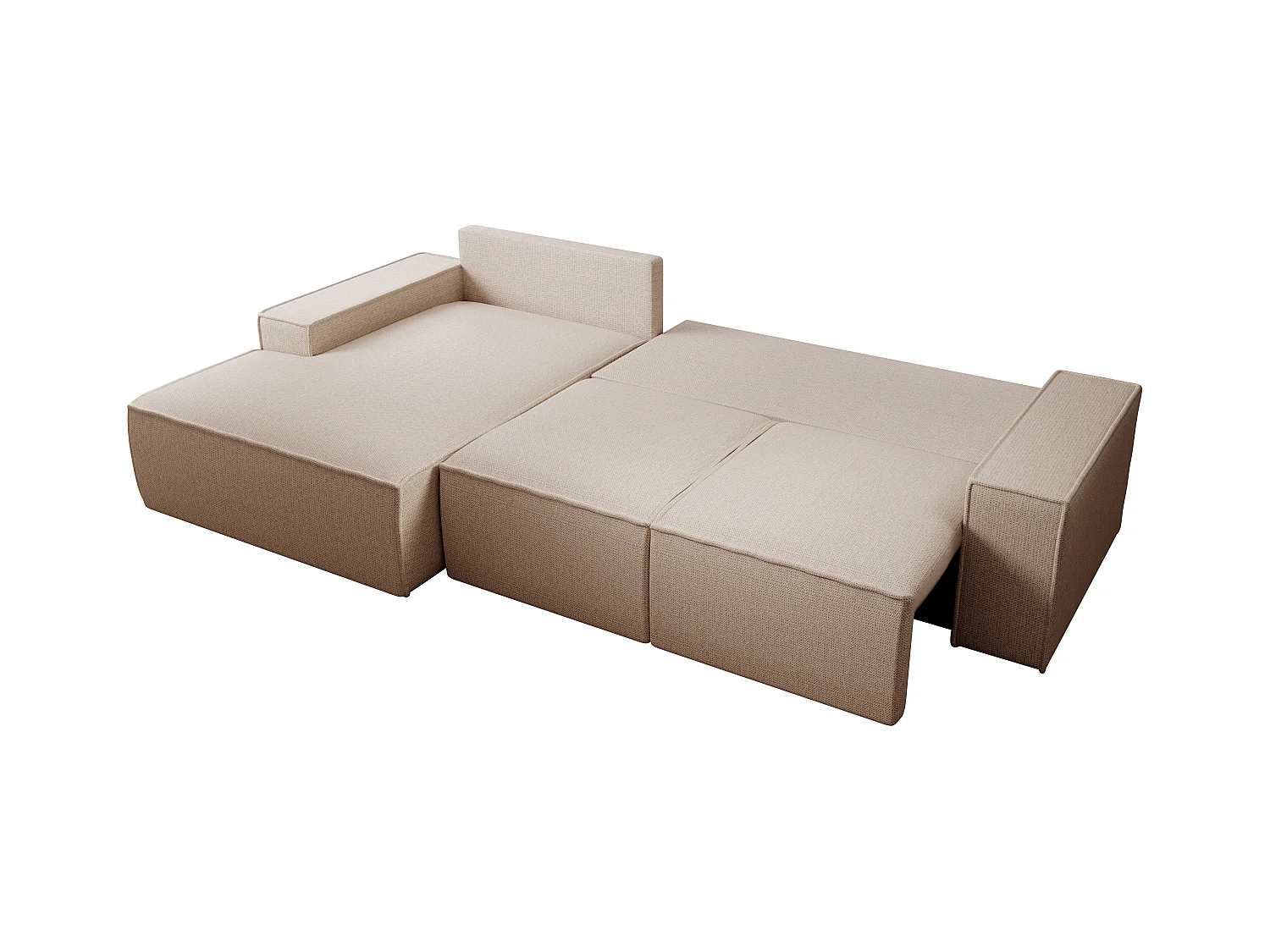  Grand canapé d'angle gauche convertible en tissu texturé beige AMELIA