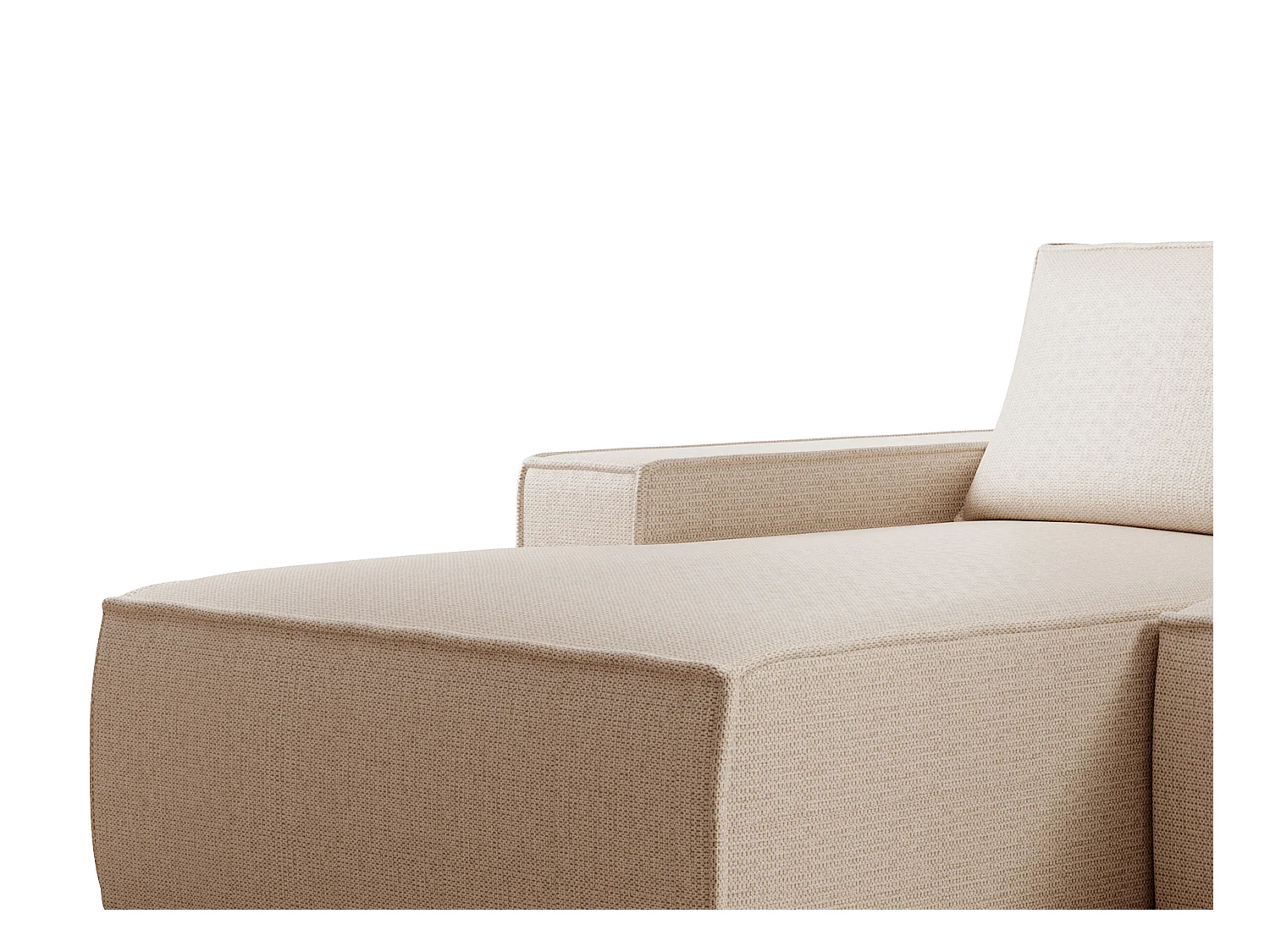  Stor venstrevendt hjørnesofa som kan gjøres om til seng i beige strukturert stoff AMELIA