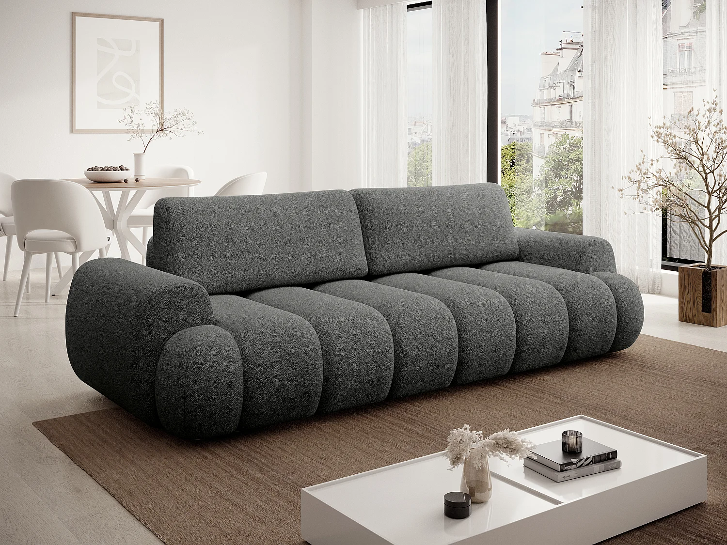 Canapé 4 places convertible en tissu gris FRIDORA