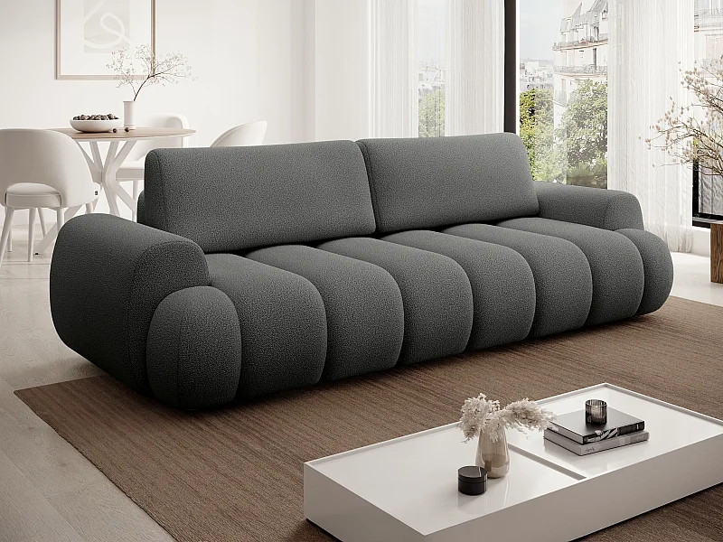 Canapé 4 places convertible en tissu gris FRIDORA