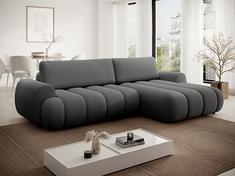 Ecksofa mit Schlaffunktion - Ecke rechts - Stoff - Grau - FRIDORA