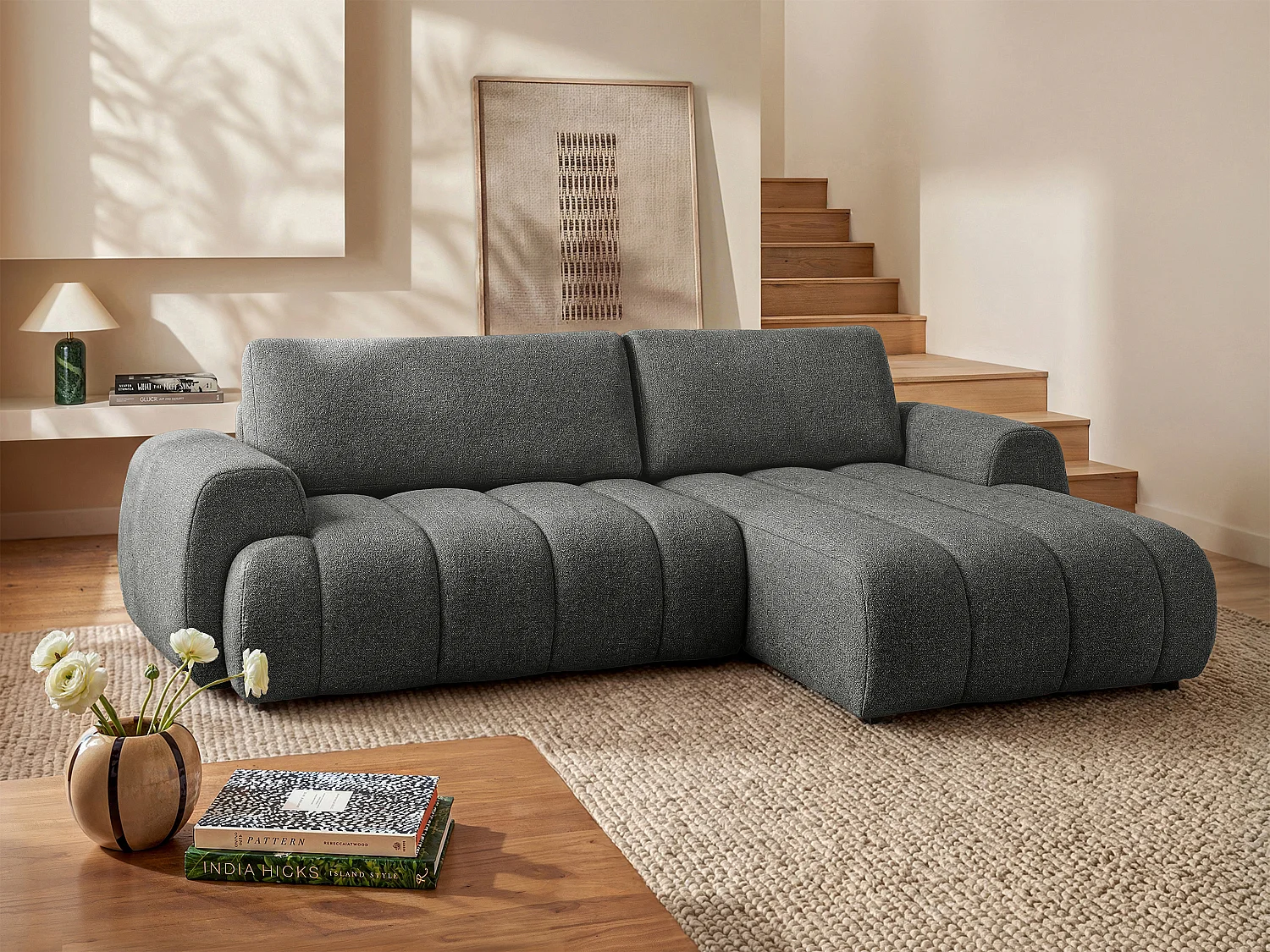 Ecksofa mit Schlaffunktion - Ecke rechts - Stoff - Grau - FRIDORA