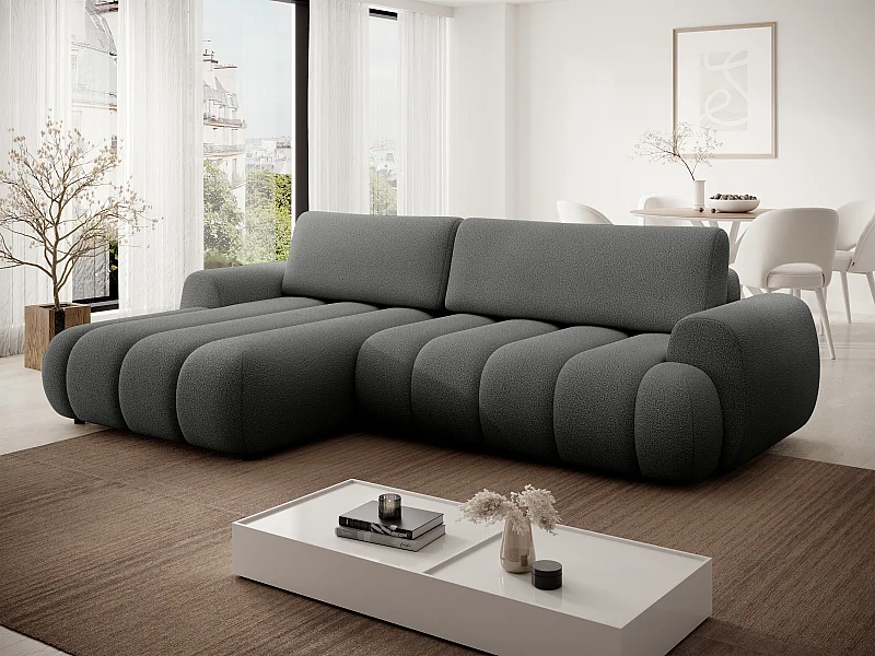 Canapé d'angle gauche convertible en tissu gris FRIDORA