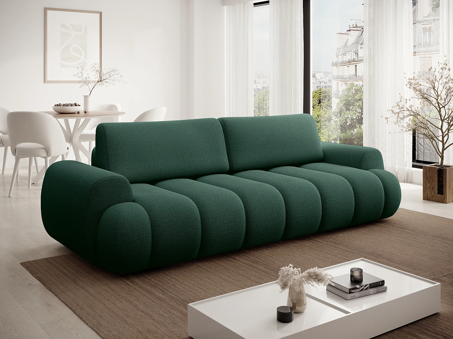 Canapé 4 places convertible en tissu vert sapin FRIDORA