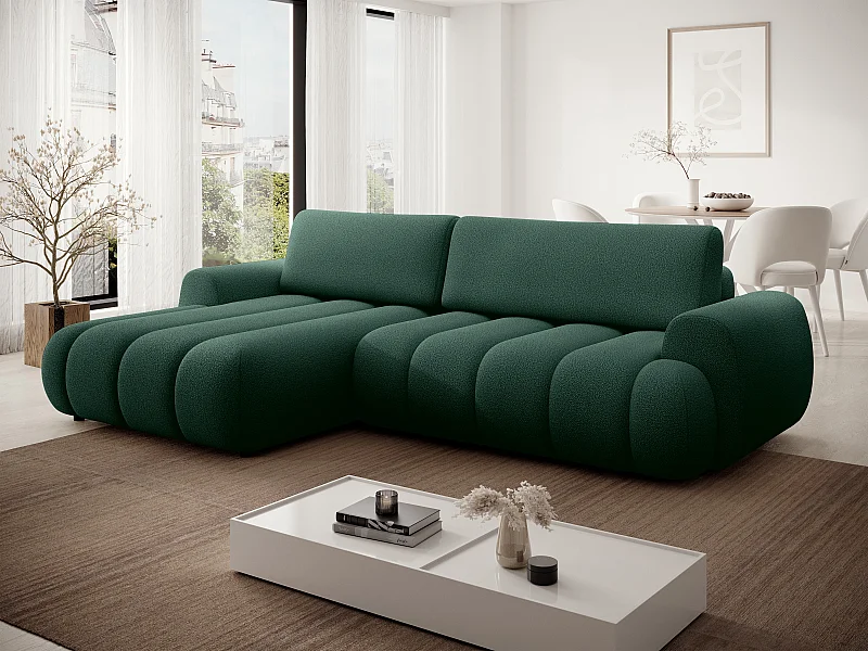 Sofá rinconera izquierda convertible de tela verde abeto FRIDORA