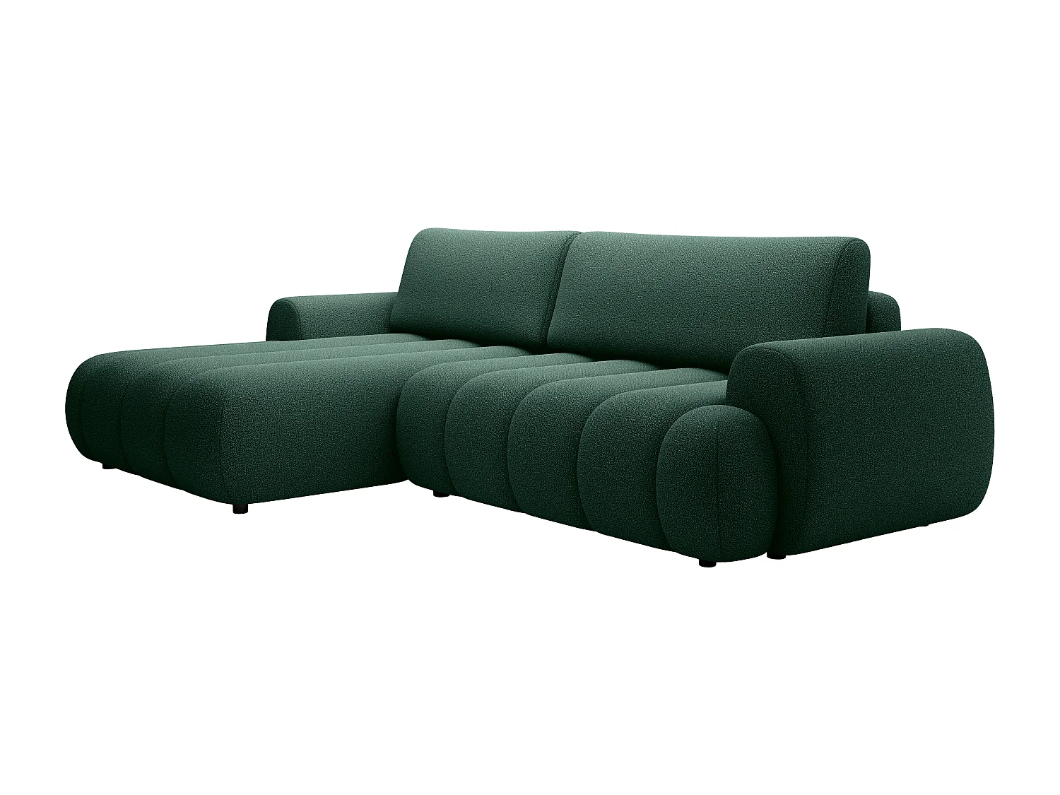 Bäddsoffa med schäslong på vänster sida i grantallsgrön tygklädsel FRIDORA