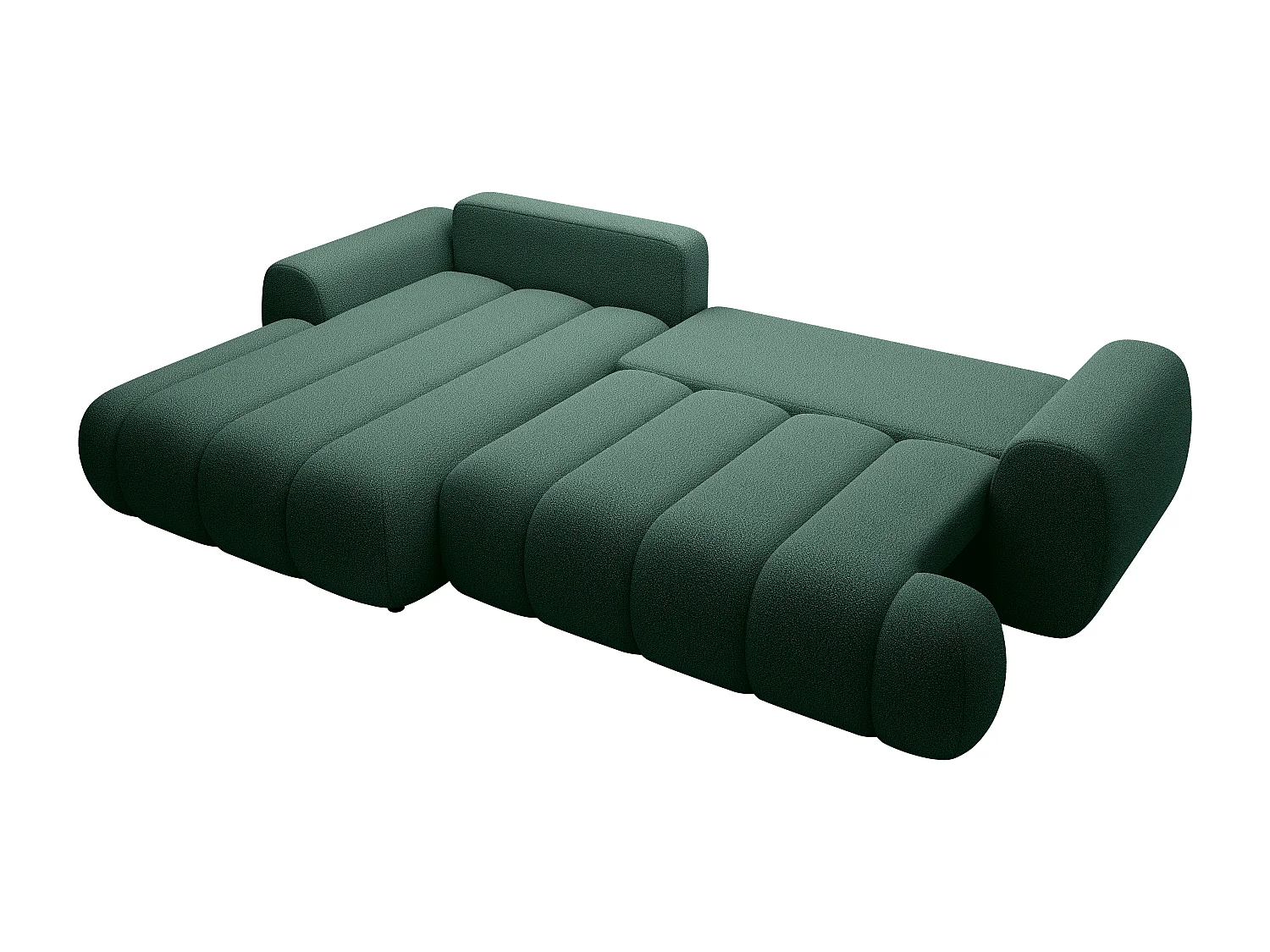 Bäddsoffa med schäslong på vänster sida i grantallsgrön tygklädsel FRIDORA