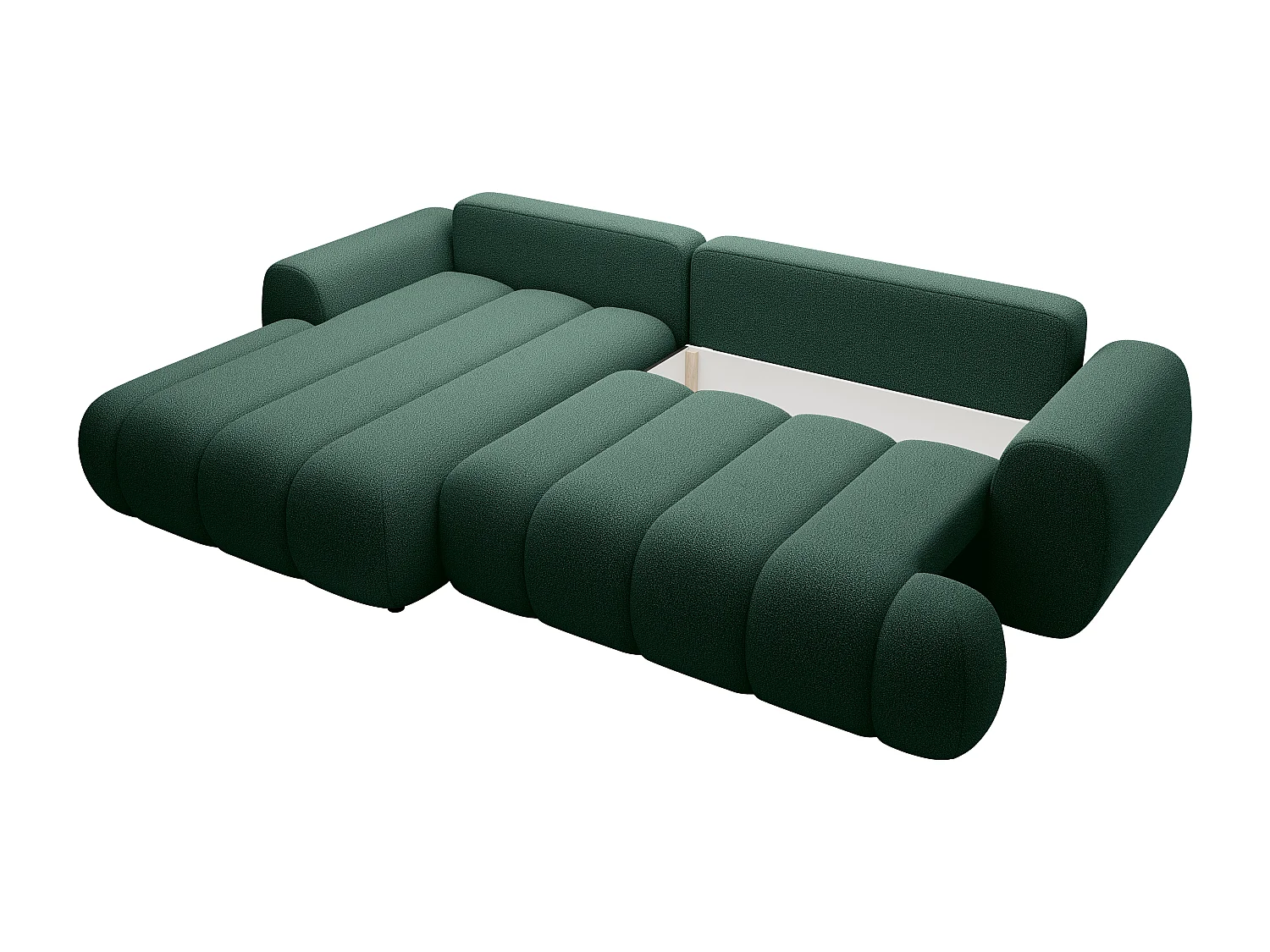 Bäddsoffa med schäslong på vänster sida i grantallsgrön tygklädsel FRIDORA