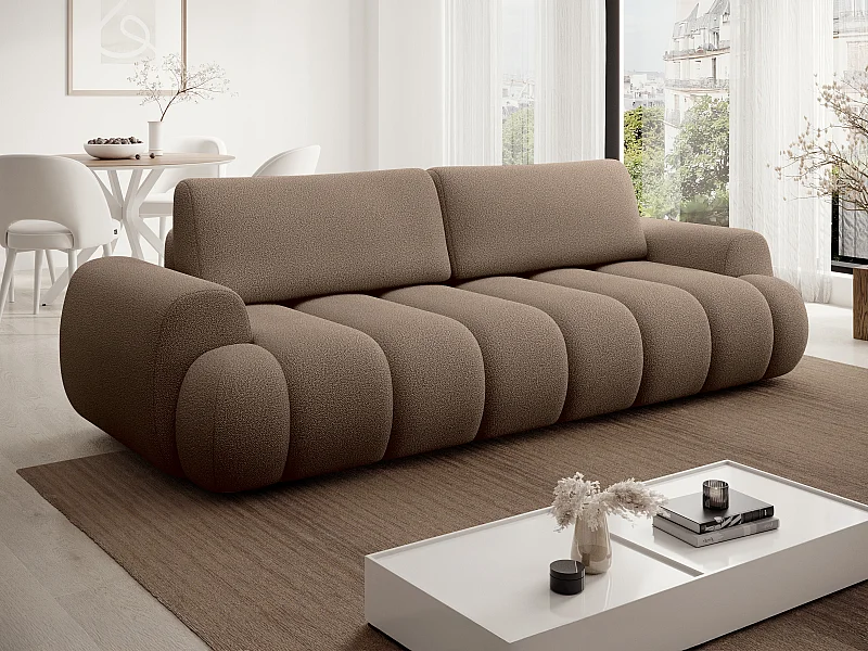 Sofá cama de 4 plazas en tela color topo FRIDORA