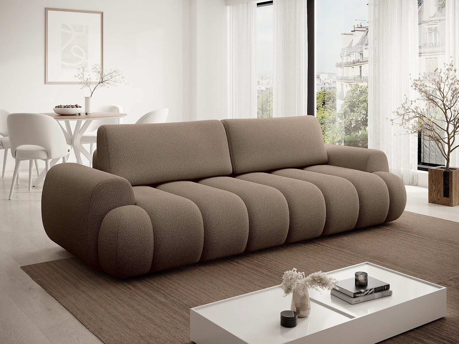 Canapé 4 places convertible en tissu taupe FRIDORA