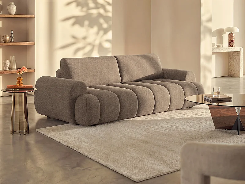 Canapé 4 places convertible en tissu taupe FRIDORA