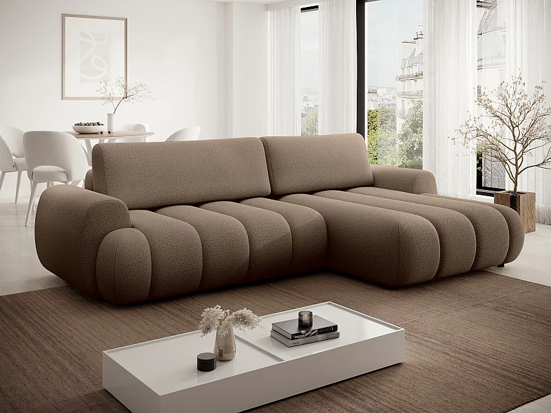 Canapé d'angle droit convertible en tissu taupe FRIDORA